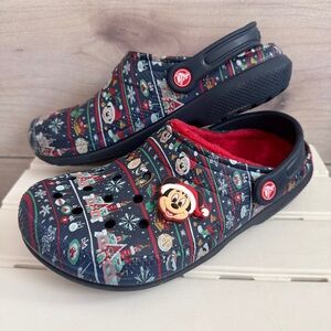 Disney Parks Christmas Fur Lined Crocs Mickey Mouse Castle WDW Light Up 9W/7M